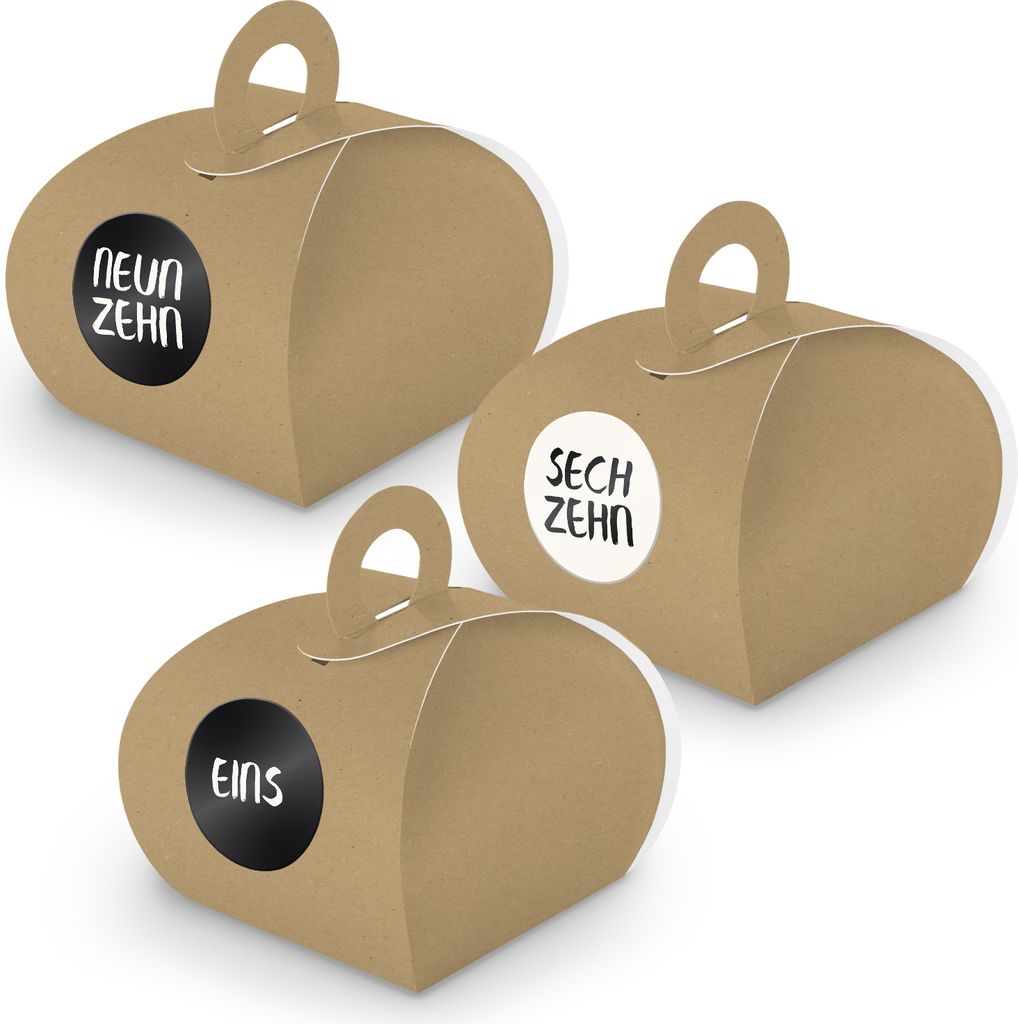 Adventskalender zum Füllen 24x Box mit Griff BRAUN + Sticker V11 Z23