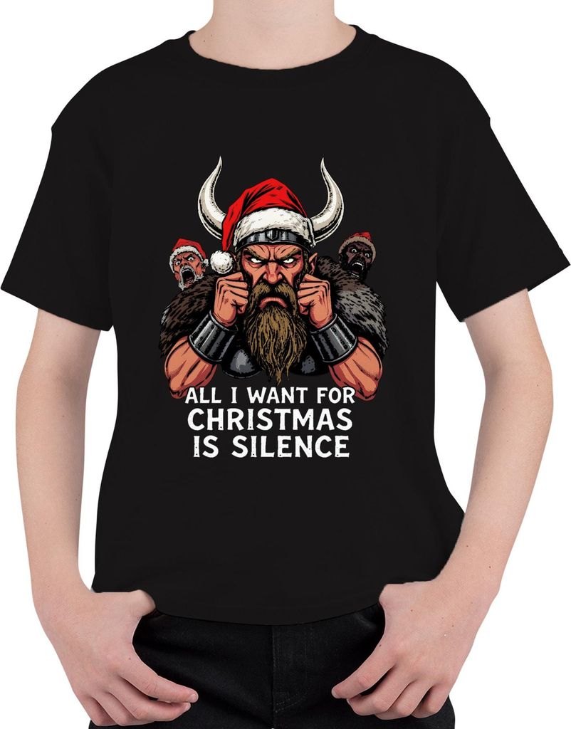All I Want For Christmas Wikinger Bart Santa sarkastisch Geschenk Uni Kinder T-Shirt, Schwarz, 128