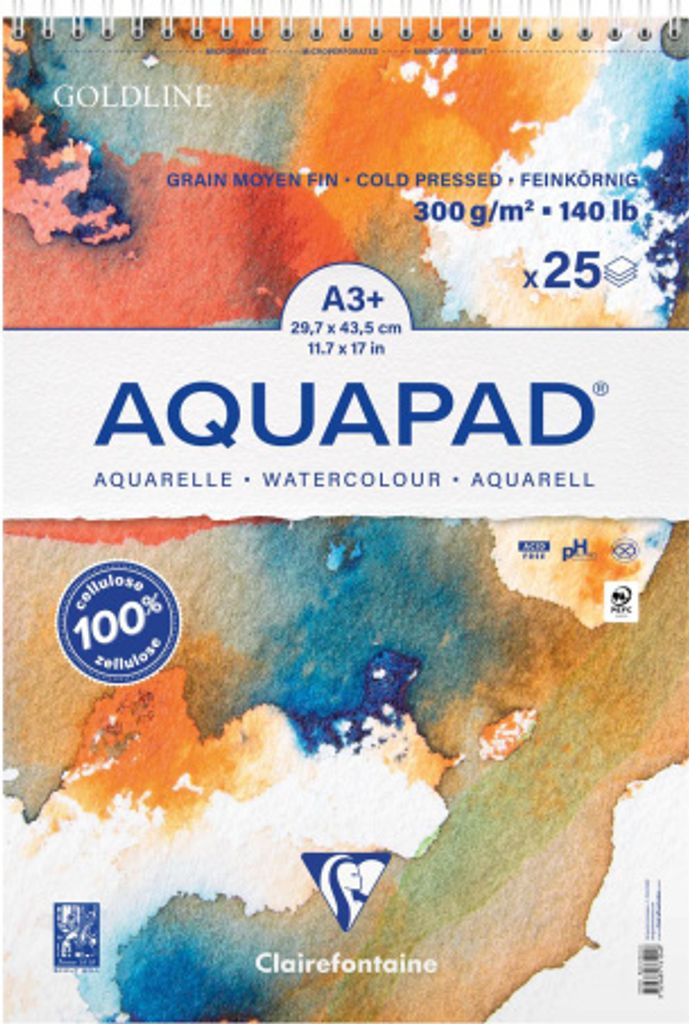 Clairefontaine 4x Goldline Aquapad A3+, Aquarellpapier, Block,25 Bl 300g 976104C