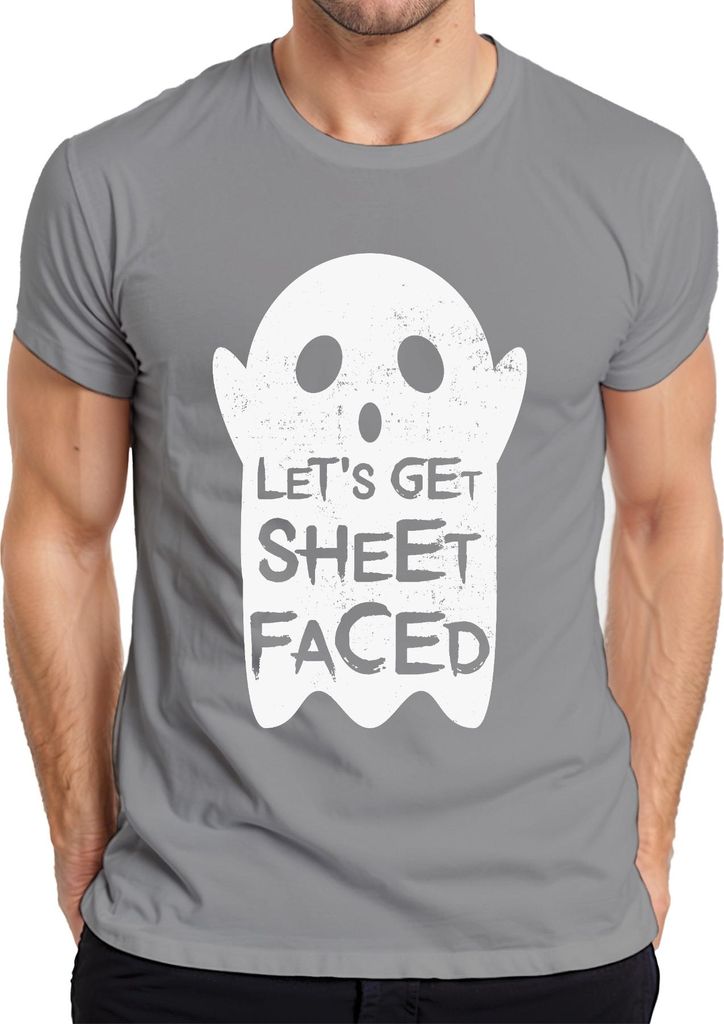 LET'S GET SHEET FACED Halloween Geist lustig Party Geschenk Spaß Herren T-Shirt, Grau, XL
