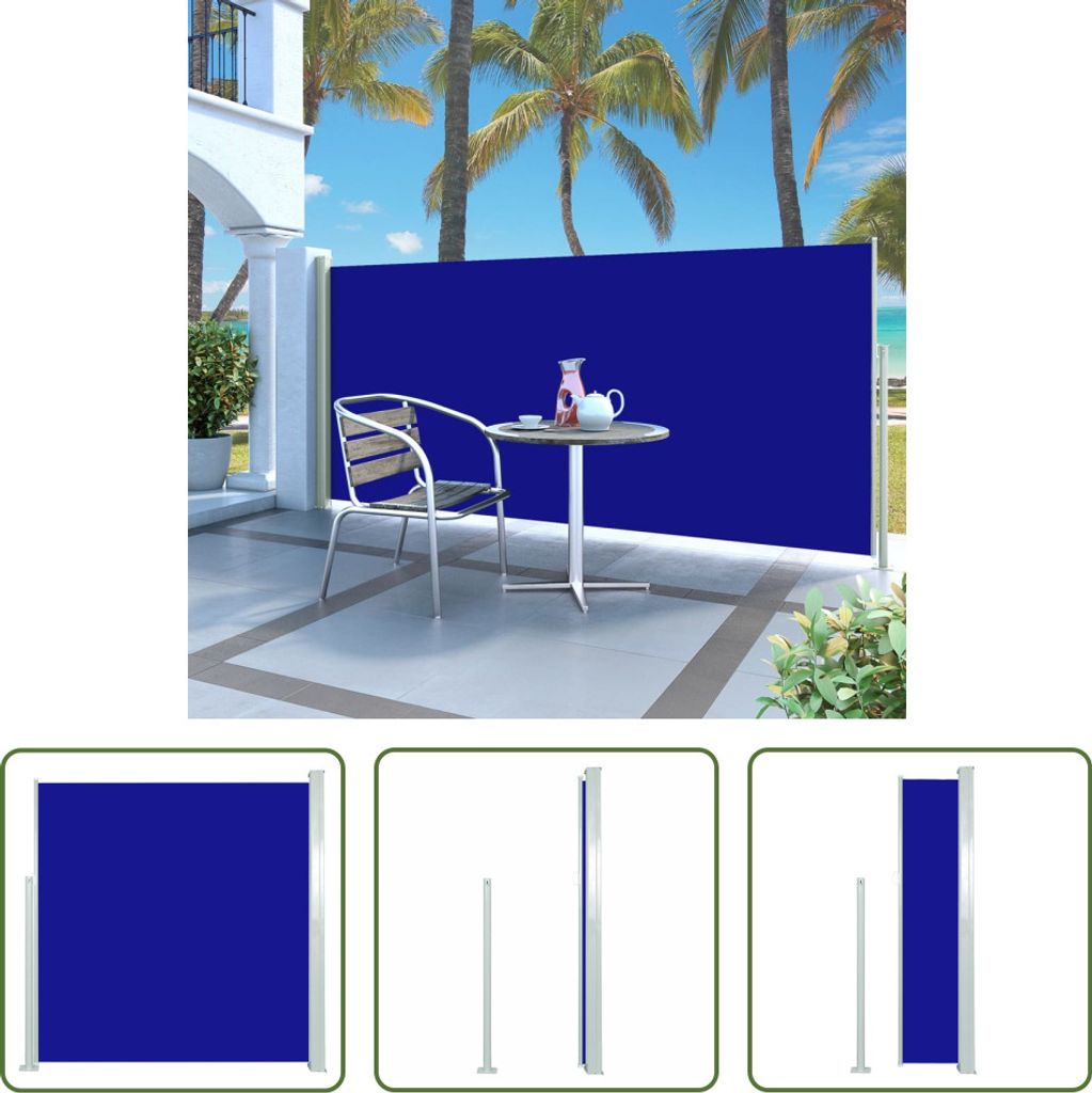 The Living Store Ausziehbare Seitenmarkise 140x300 cm Blau