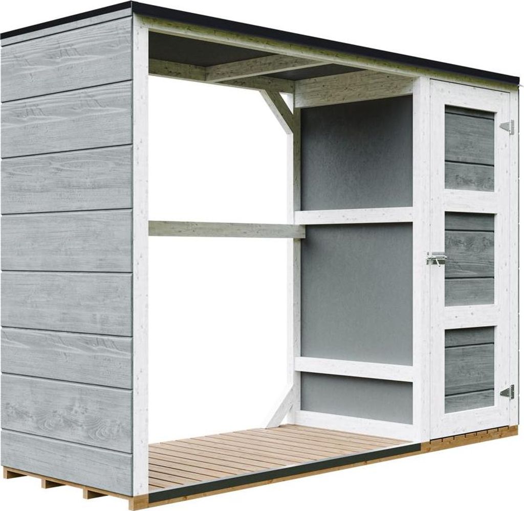 Brennholzlagerschuppen - 75 x 217 x H159 cm - Werkzeug- und Holzschuppen 1,09 m² + 0.53 m² - TIMBELA M981 - CAVERN STEEL