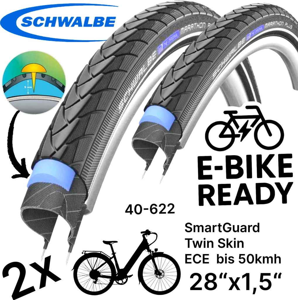 2x Schwalbe Marathon Plus 28"x1,5" City Ebike Tour Produktbild 