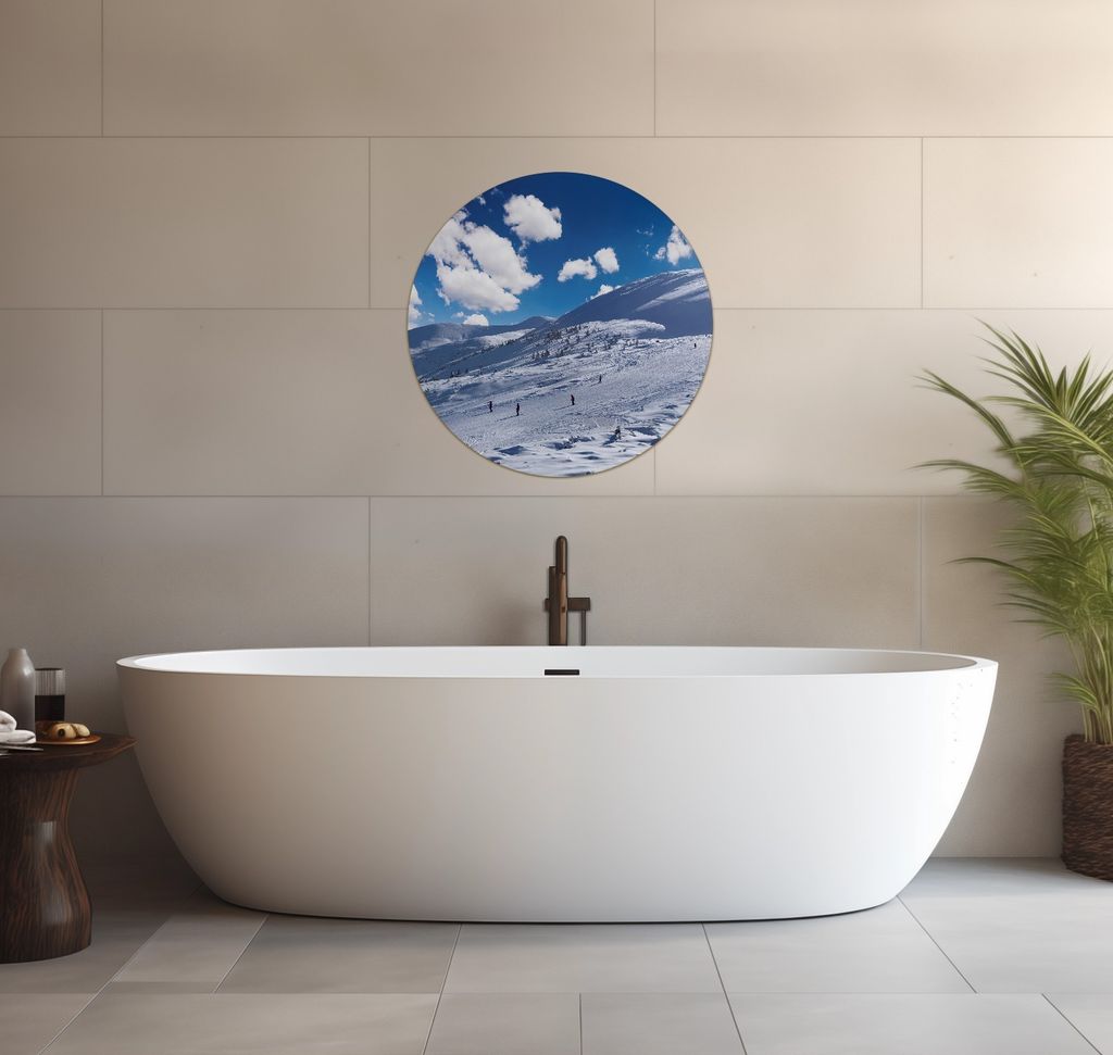 Wallario wasserfestes Poster selbstklebend 60 x 60 cm, Ski-Piste in den Alpen, Badezimmerposter Spritzschutz mit Hochglanzoberfläche in Glasoptik