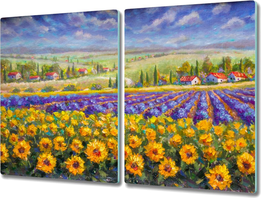 Coloray Hackbrett Küchenbrett Kochplattenabdeckung Schneidebrett Herdabdeckplatte 2x40x52 cm - Blumen Dorf
