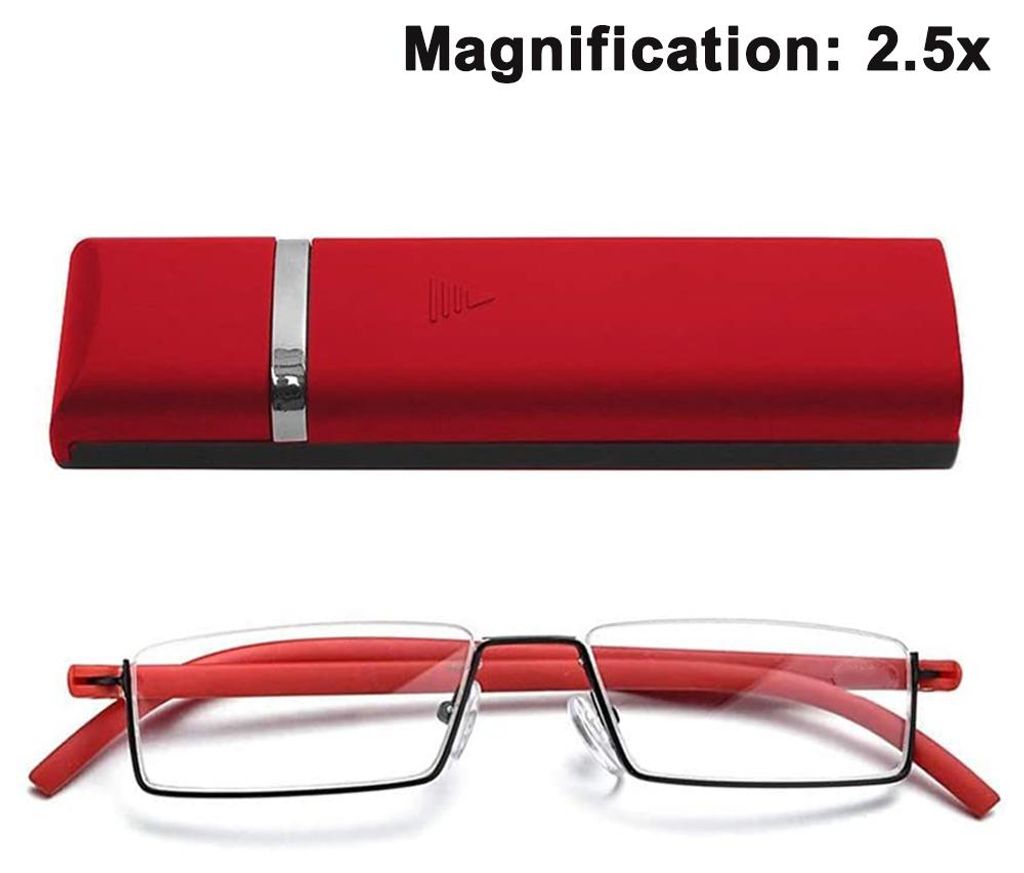 Klare Halbrahmen-Lesebrille für Damen und Herren, leichte Computerlesebrille mit tragbarem Spiegelfach