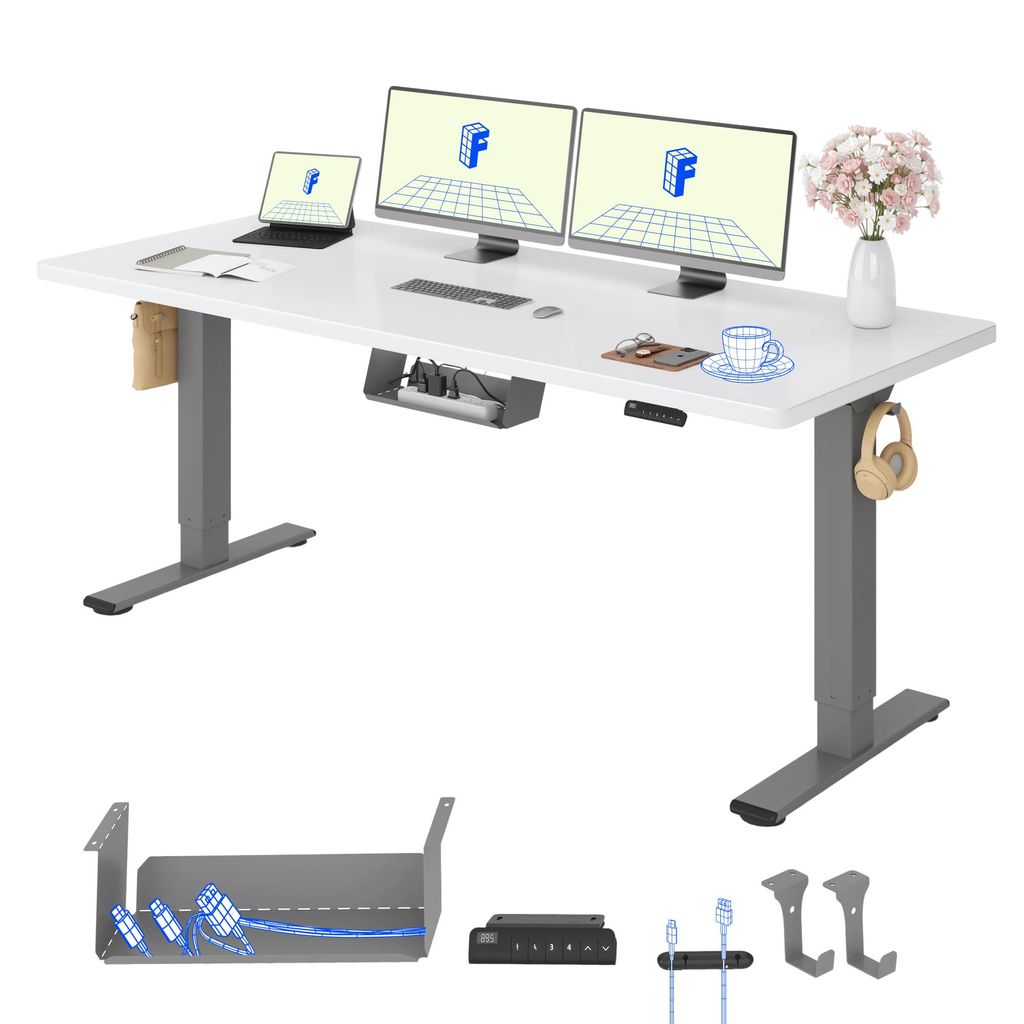 FLEXISPOT E1 Pro Elektrisch Höhenverstellbarer Schreibtisch 180x80cm 25MM EINTEILIGE TISCHPLATTE Doppelmotor 120KG Tragkraft, 4 Speicherplätze (W...