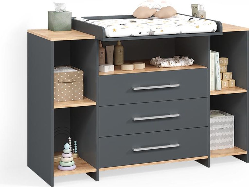 Wickelkommode Livinity Torino Anthrazit/Goldkraft Eiche mit Produktbild 