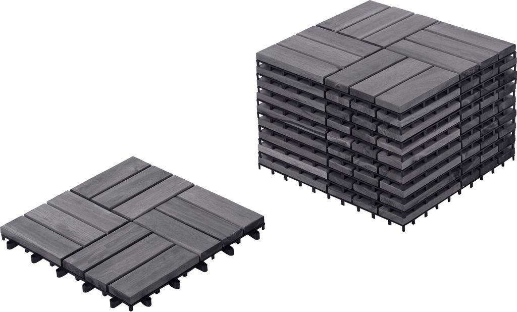 BELIANI Terrassenfliesen Grau es Akazienholz Wetterbeständig Wetterfest Outdoor Klickfliesen Gartenfliesen Holzfliesen für Garten