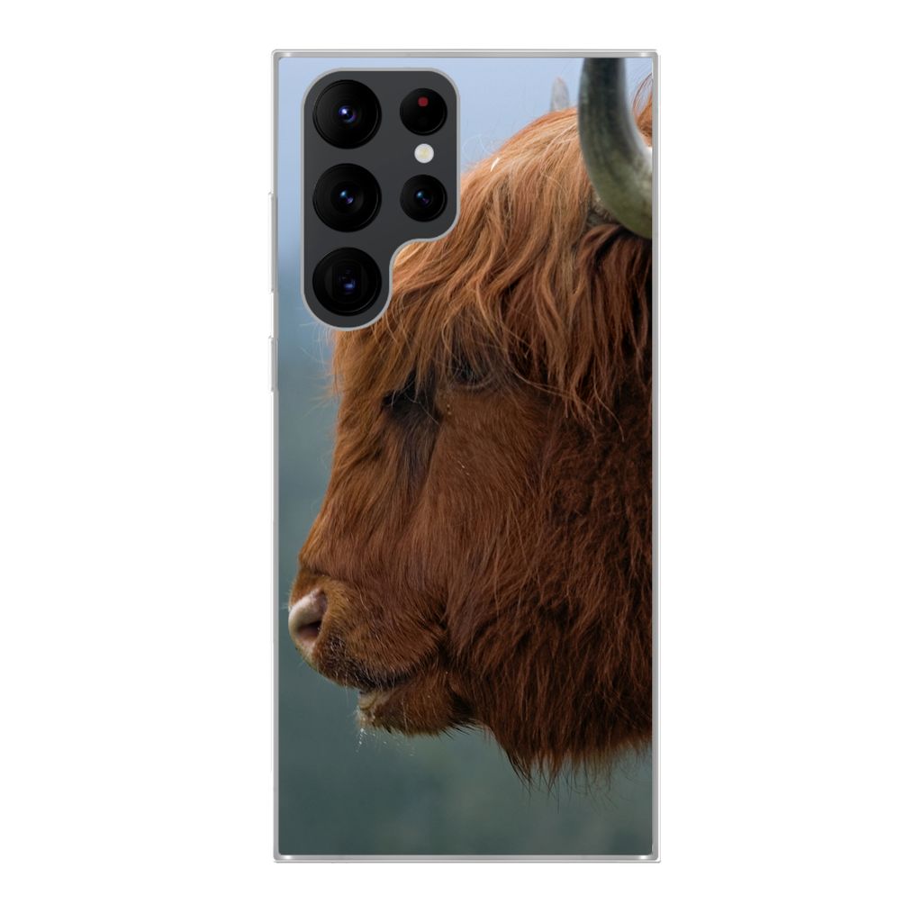 MuchoWow Handyhülle Schutzhülle Hülle für Samsung Galaxy S22 Ultra Schottische Highlander - Tiere - Nebel Silikon Softcase Handy Hülle - Abb...