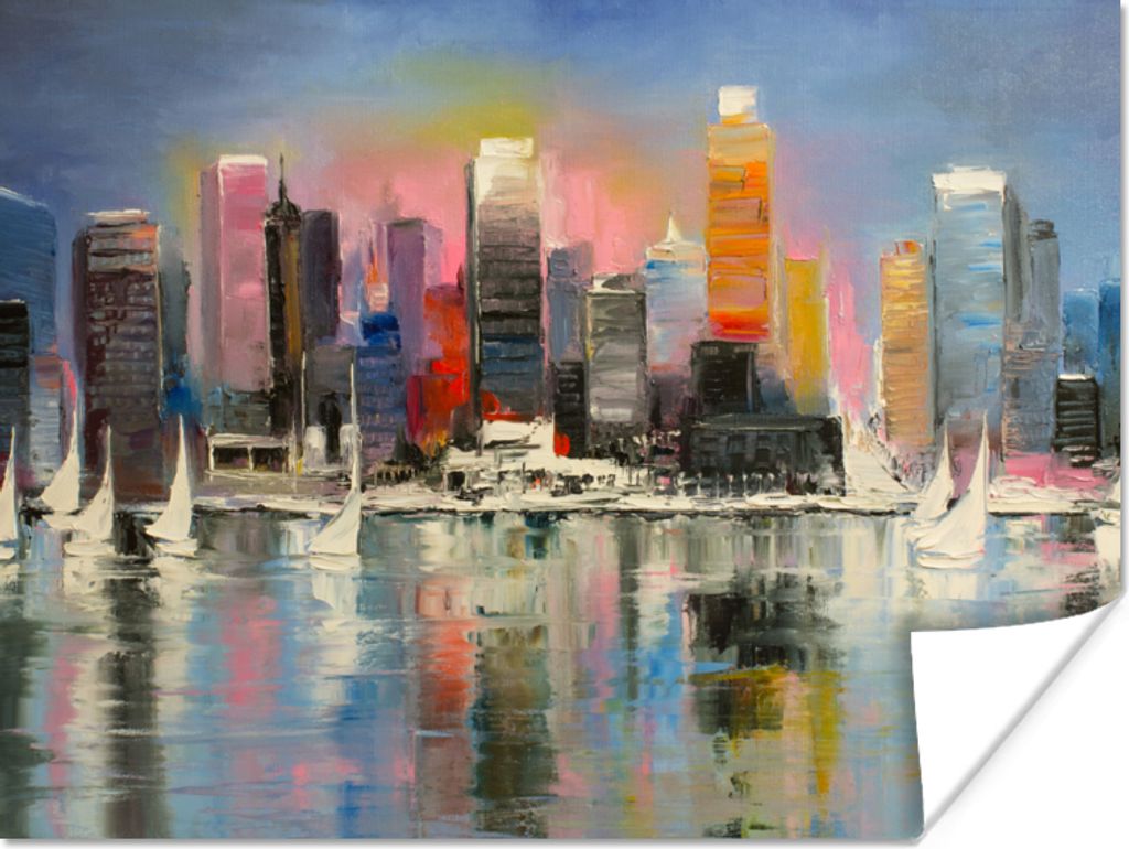 MuchoWow Poster Gemälde - Öl - Skyline - Wasser 160x120 cm - Foto Plakat