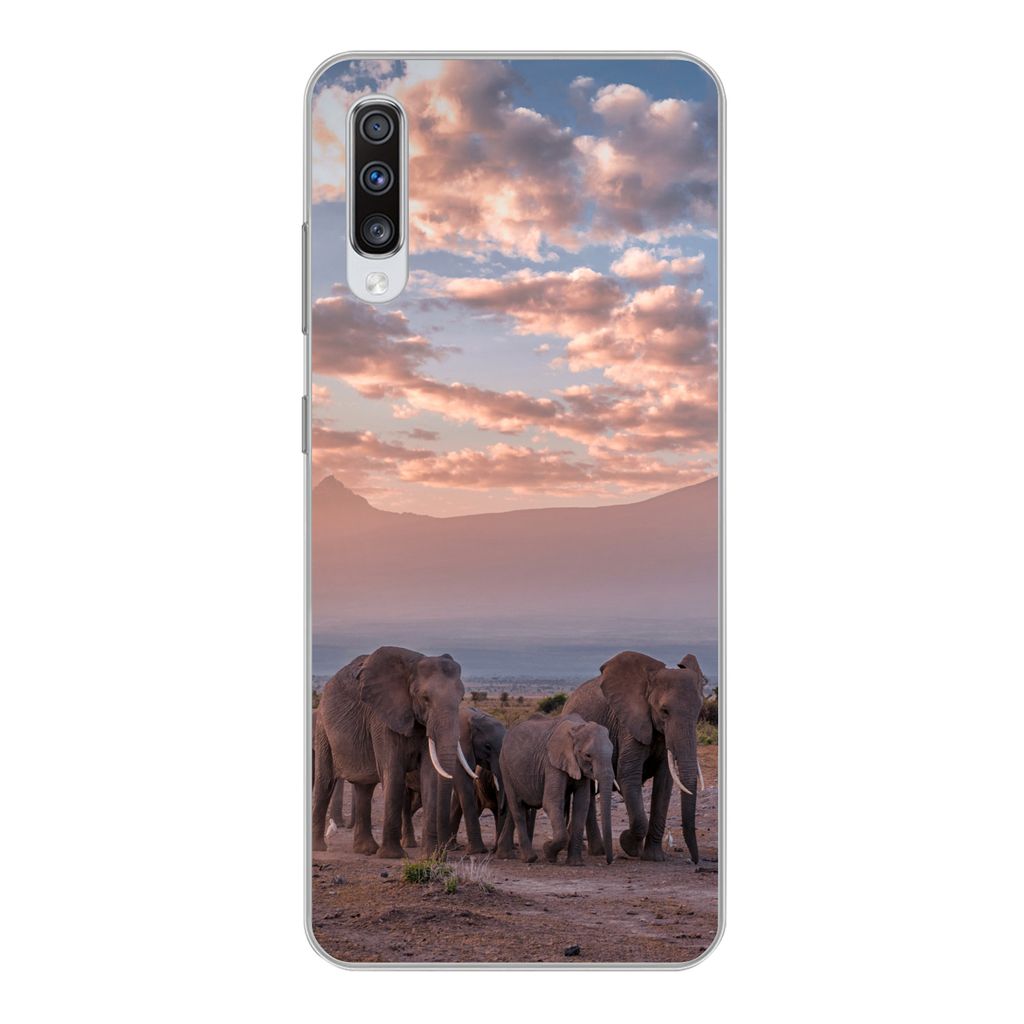 MuchoWow Handyhülle Schutzhülle Hülle für Samsung Galaxy A70 Elefant - Tiere - Abend - Landschaft - Savanne Silikon Softcase Handy Hülle - S...