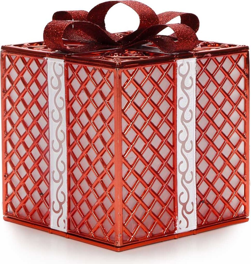 Beleuchtete Geschenk-Box mit 16 LEDs, warmweiß, Hologramm-Effekt und Zierschleife für Advent und Weihnachten, innen warmweiß-leuchtende 3D-Stern...