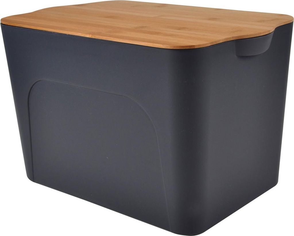 Plastová nádoba s bambusovým víkem, antracitová, 26l Obrázek produktu 