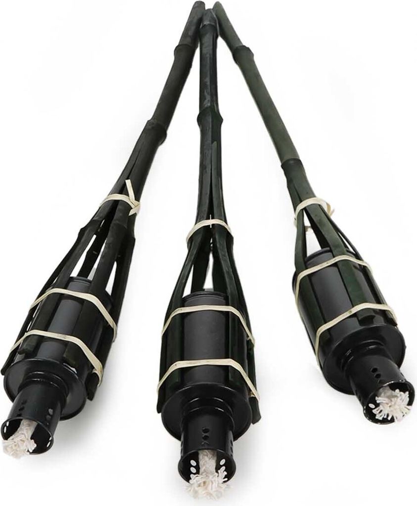 3-er Set Bambusfackel mit Ölbehälter und Docht für Outdoor, Gartenfackeln aus schwarzem Bambus, nachfüllbar, für Lampenöl, Petroleum, Paraffi...