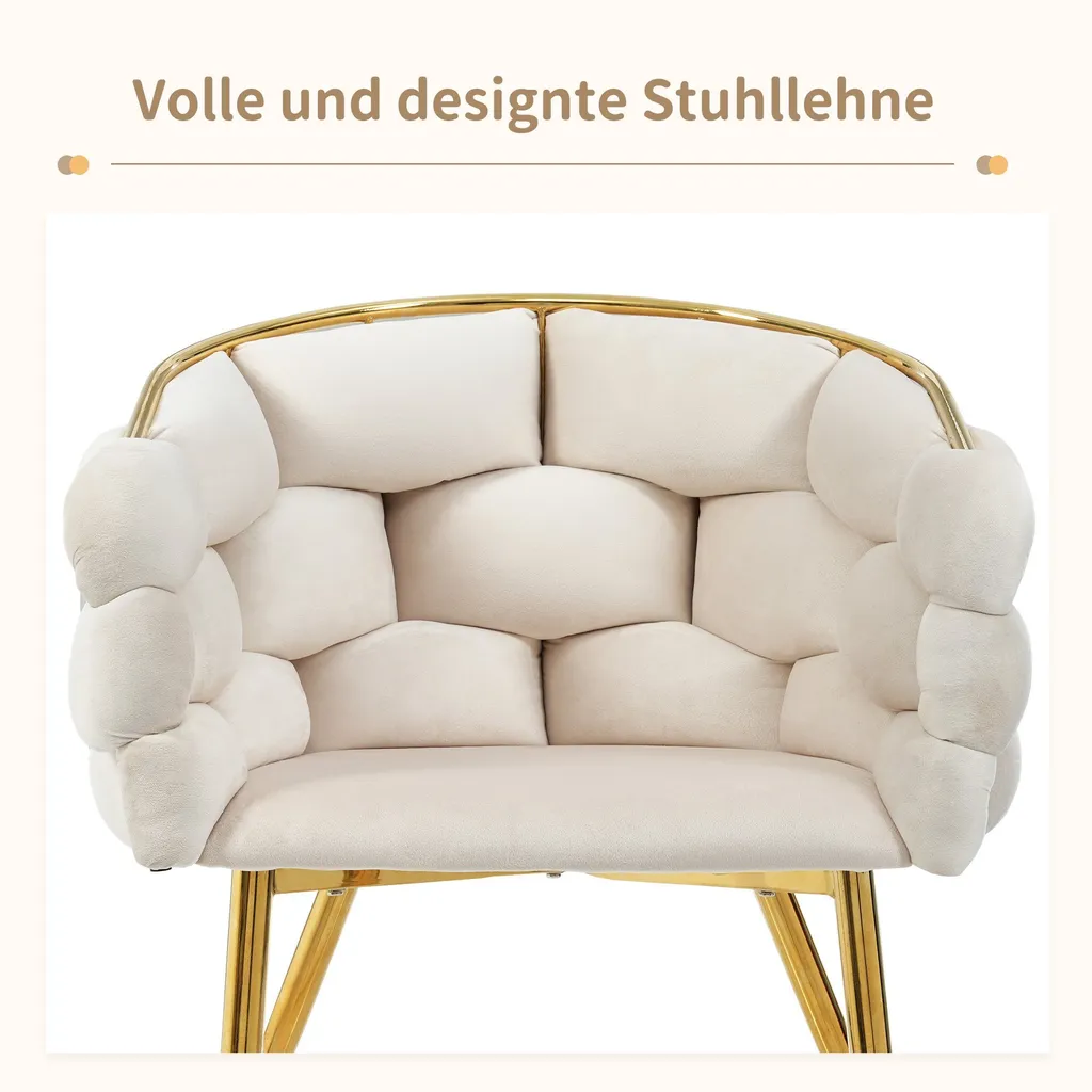 Chaise Fortuna Lai en velours beige avec pieds métal et accoudoirs - 3