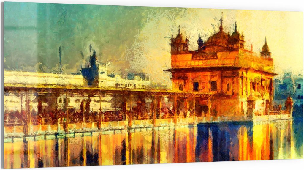DEQORI Glasbild Echtglas 100x50 cm 'Hari Mandir Tempel' Wandbild Bild modern Deko