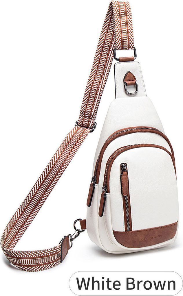 INF Schicke Damen-Brusttasche in Kontrastfarbe Weiß+Braun