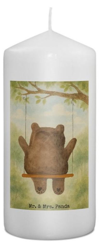 Mr. & Mrs. Panda Kerze Bär Schaukel Design 15 x 7 cm - Weiß - Geschenk, Verlust Trauer Trauergeschenk Traurig Trösten Trost Liebeskummer Liebe V...