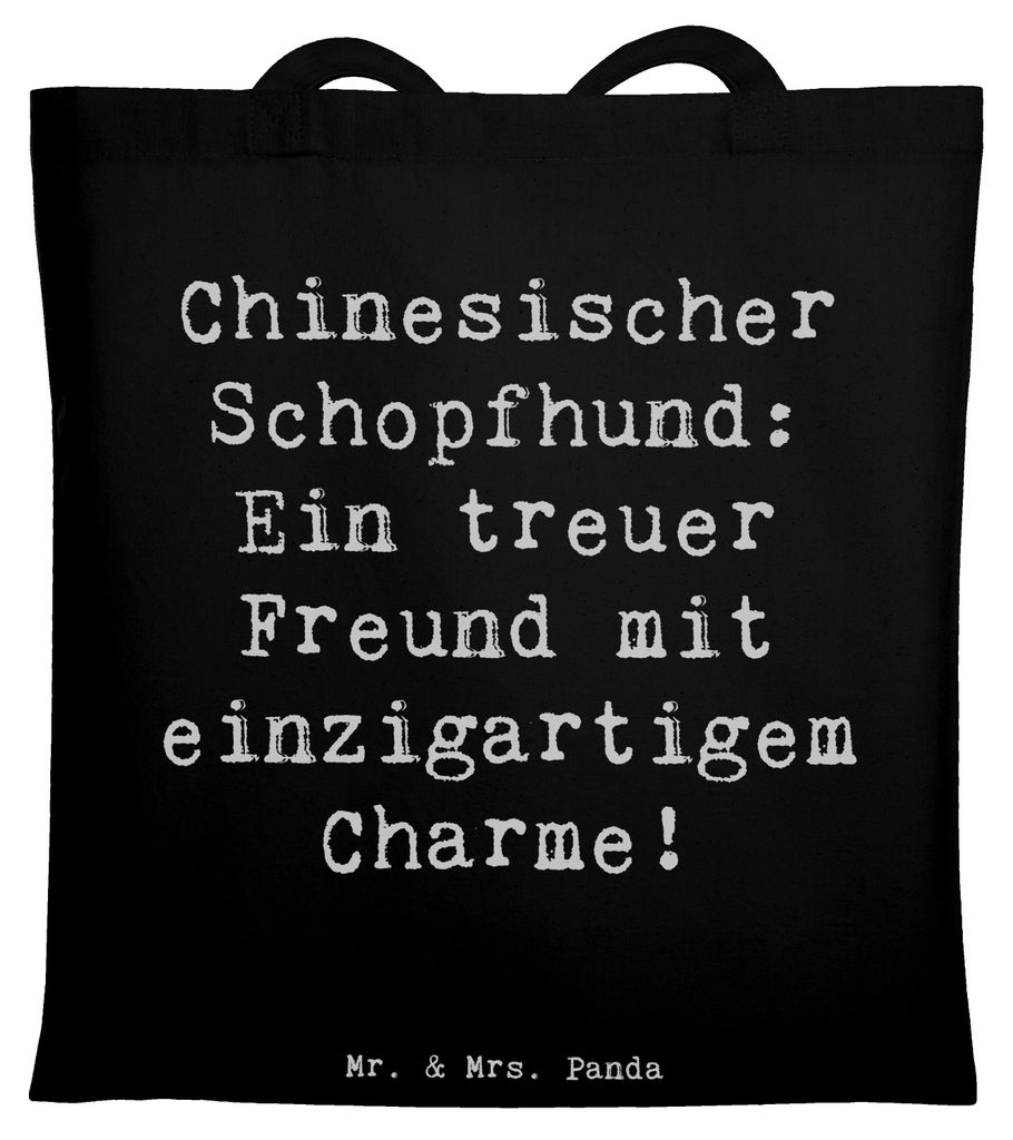 Mr. & Mrs. Panda Shopping Tasche Spruch Chinesischer Schopfhund Charme - Schwarz - Geschenk, Hunderassen Eigenschaften, Jutebeutel, sozialeizierung...