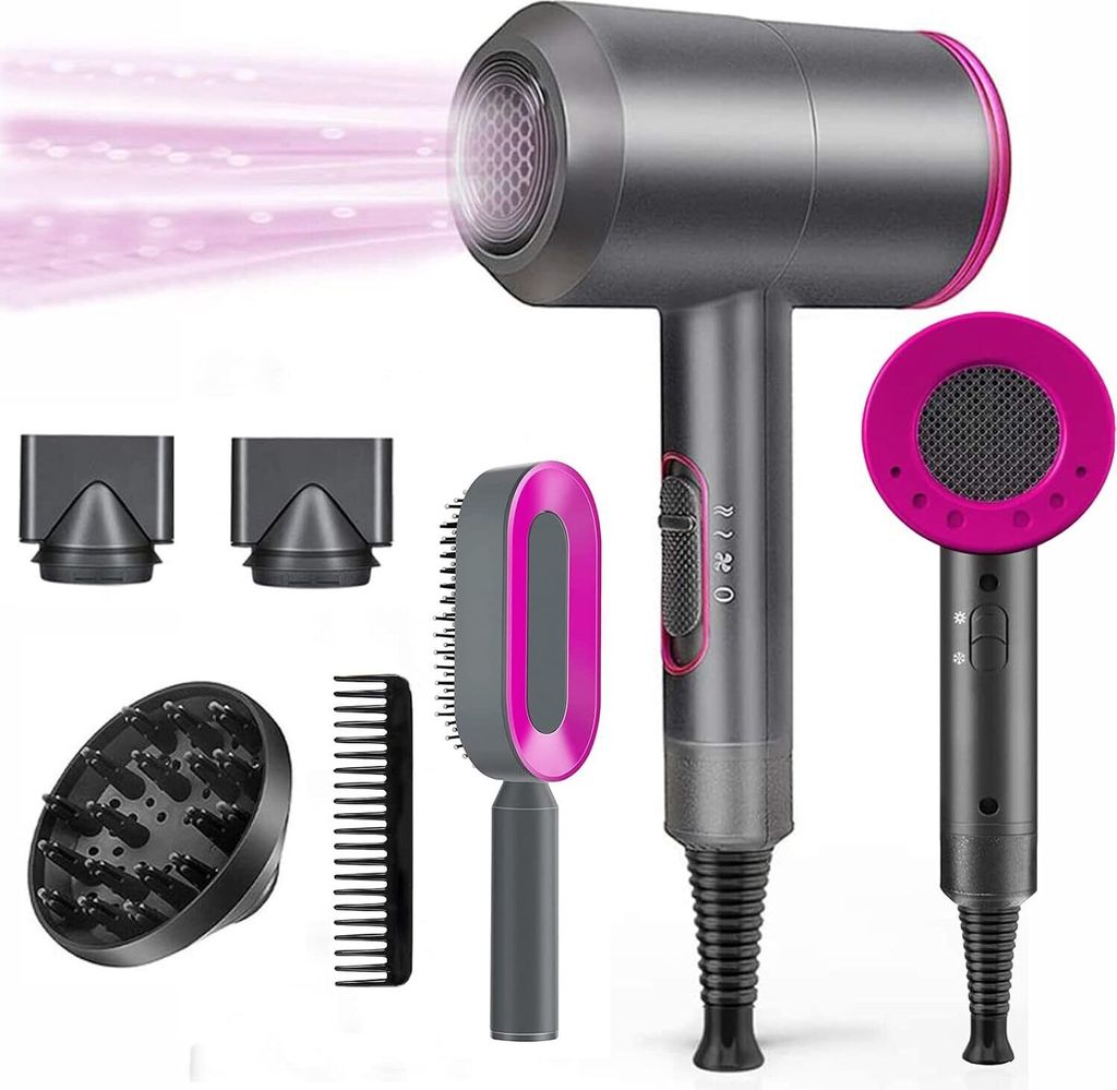 Ionen Föhn AC Motor 1800W Haartrockner, Schnelltrocknen Hair Dryer, Profi Fön mit 3 Hitze-Einstellungen, Kaltlufttaste mit 1 Diffusor 2 Konzentra...