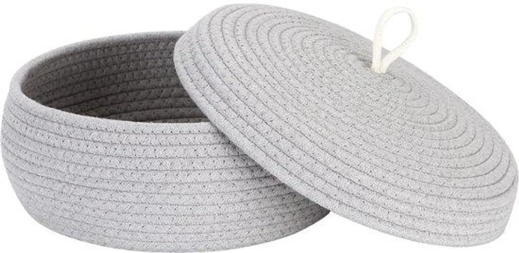 Panier gris en corde de coton avec couvercle 33 x 14 cm multifonction