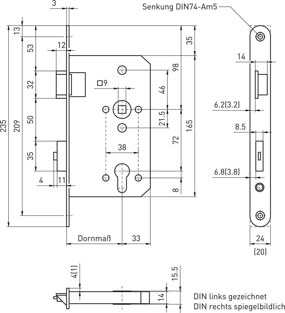 BMH Fluchttürschloss 6113 2-flg. Funktion E/EN 1125, rechts, Edelstahl