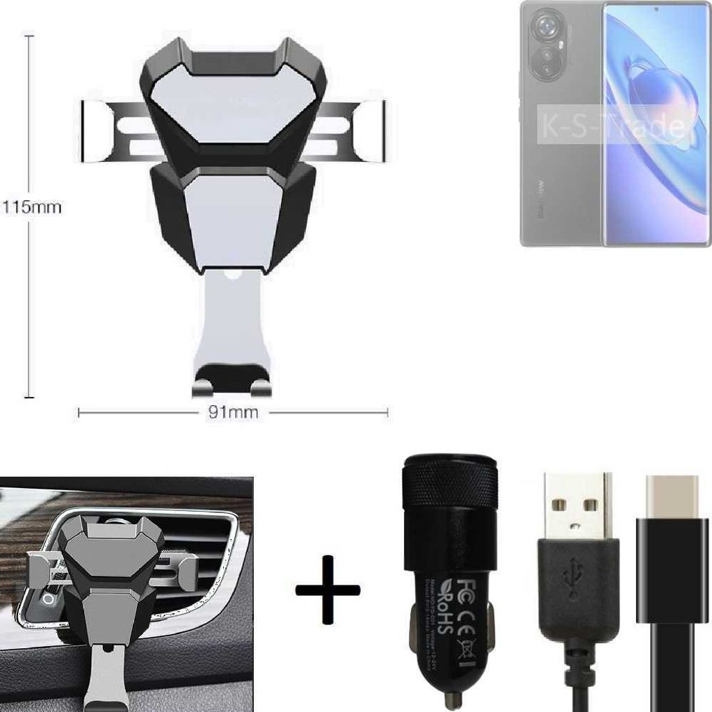 K-S-Trade Lüftungsschlitz Halterung kompatibel mit Blackview A2000 Pro Lüftungshalterung Lüftungsgitter schwarz-silber Auto-Halterung Smartphone