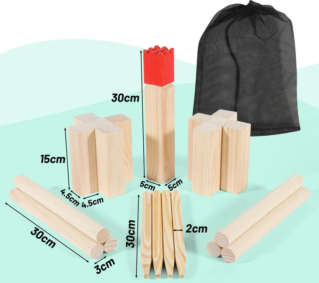 Relaxdays Wikinger Wurfspiel aus Kiefernholz, Natur Kubb Wikingerspiel, roter König, groß, Gartenspielzeug mit Tasche Relaxdays Wikinger Wurfspiel aus Kiefernholz, Natur Kubb Wikingerspiel, roter König, groß, Gartenspielzeug mit Tasche