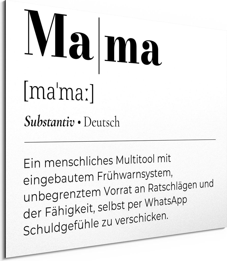 DEQORI Alu-Dibond Bild Weiß 80x60 cm 'Mama - Definition' Wandbild Metall dünn Design