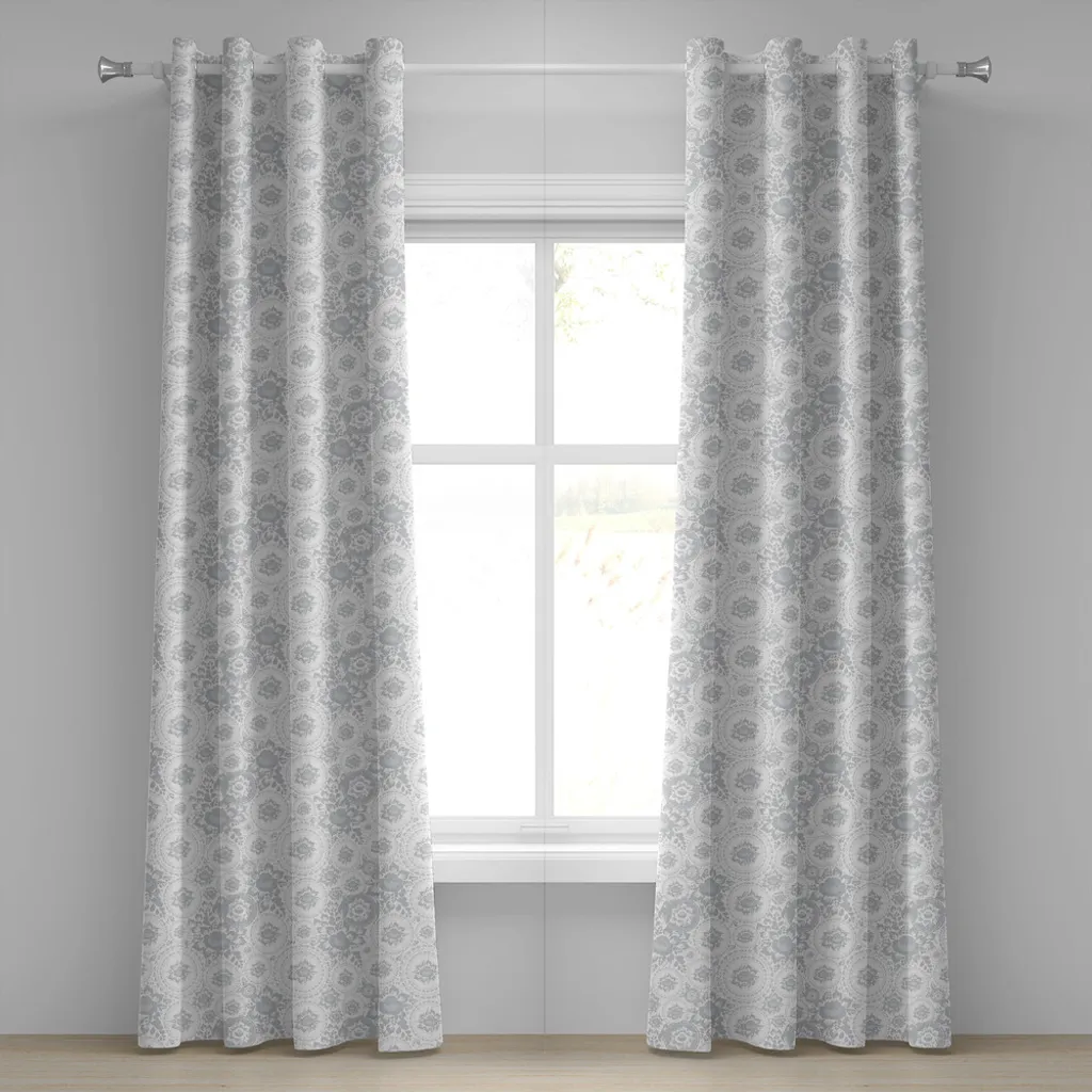 ABAKUHAUS Rideau à œillets gris, motifs abstraits vintage 280x245 cm