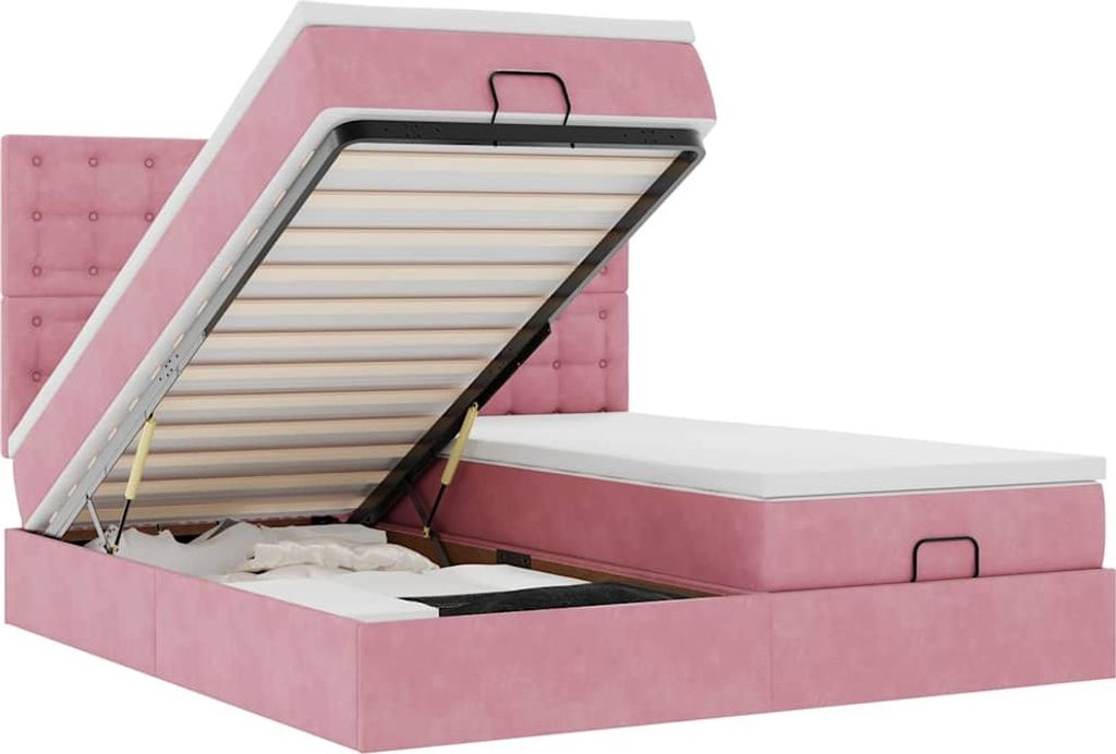 Ottoman-Bett mit Matratzen Rosa 160x200 cm Samt