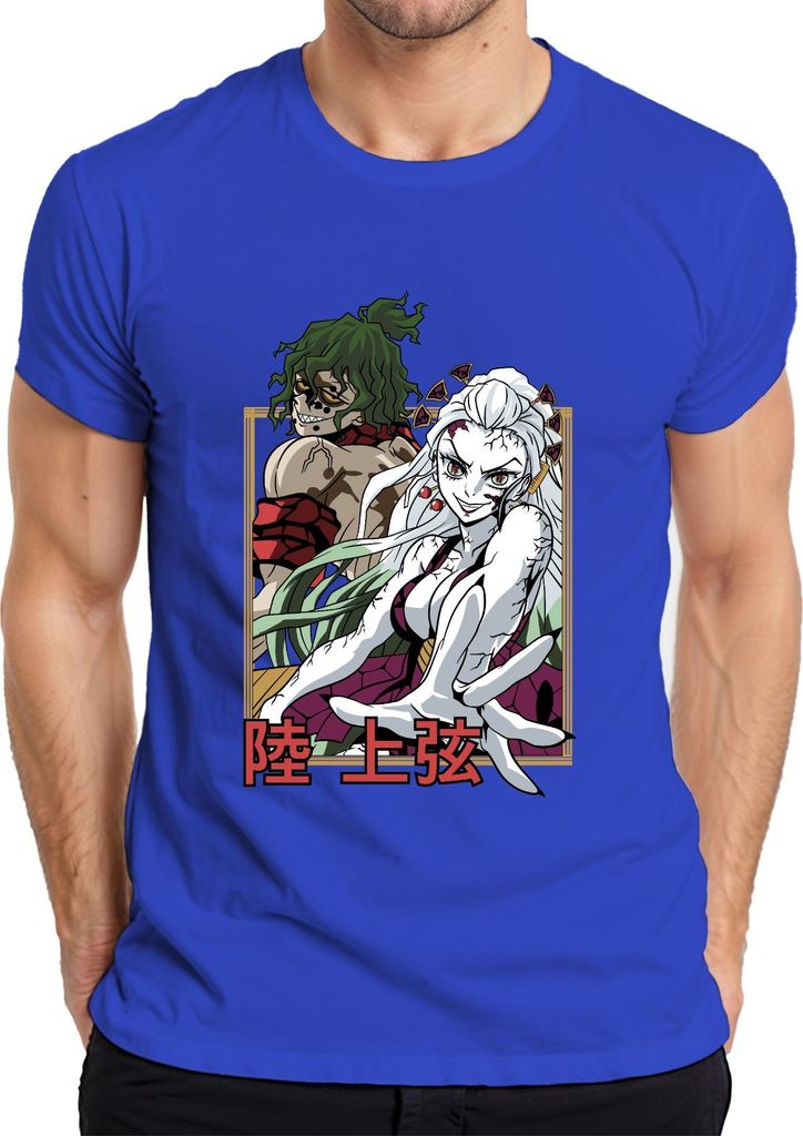 Kimetsu no Yaiba Daki Gyutaro Dämonen Anime Geschenk Manga Herren T-Shirt, Blau, M