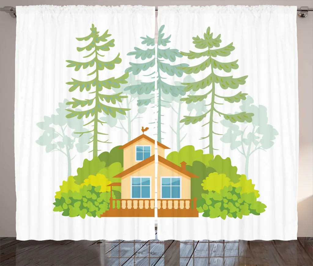 Rideau 280x225 cm Motif Forêt Pine Forest, Gingembre Vert Jaune avec Boucles