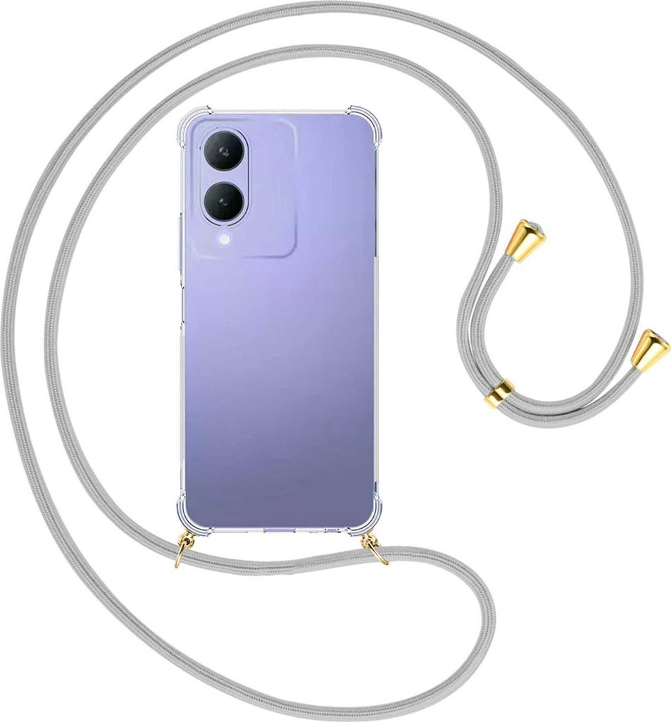 Handykette Backcover-Schutzhülle mit Band (Metall goldfarben) für vivo Y17s (6.56'') - silbergrau