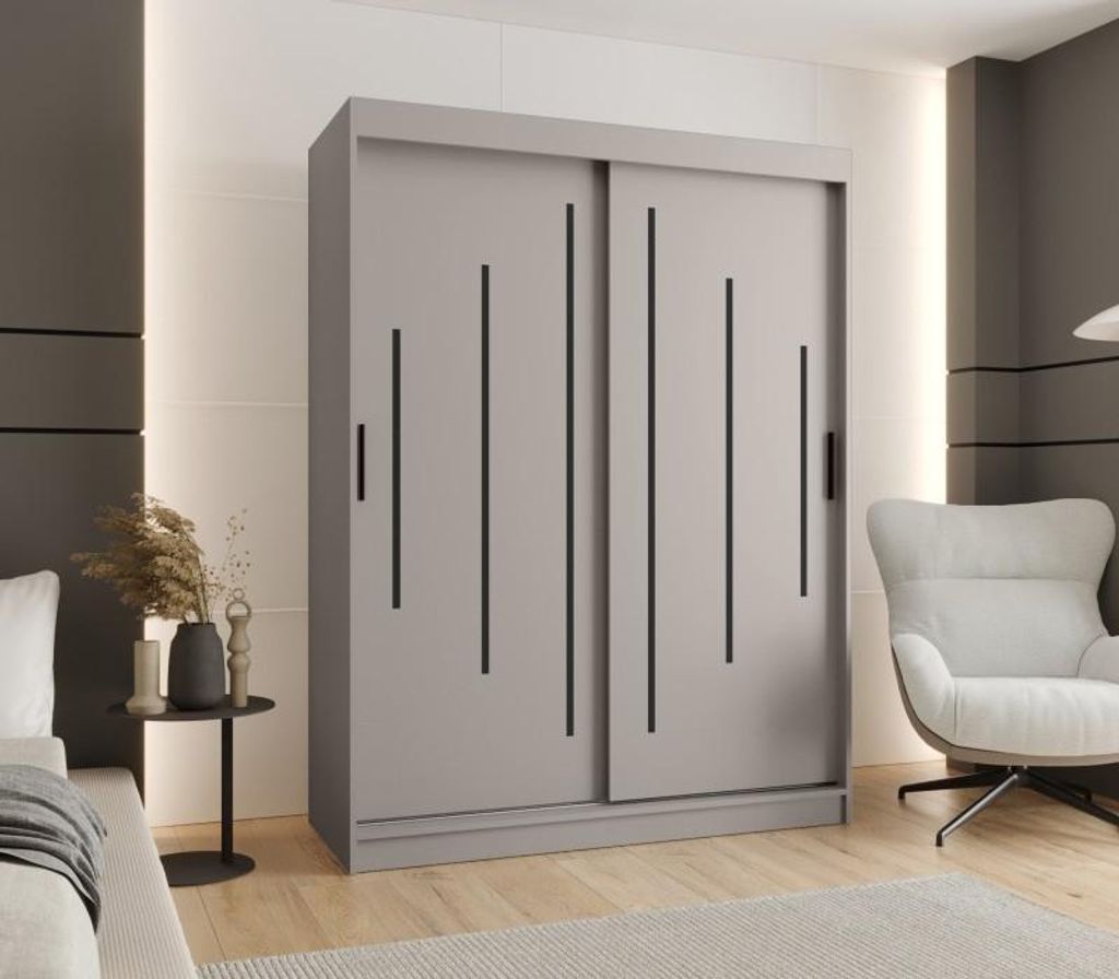 Kleiderschrank 150 cm CASANDRA mit Schiebetüren – Kaschmir/Schwarz
