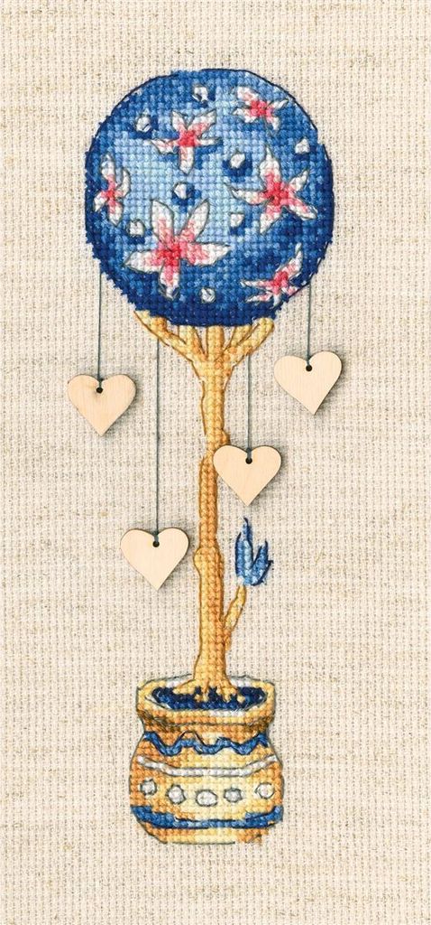 RTO Kreuzstich Set mit Holzelementen "Topiary - Baum des Glücks " CBE9012, Zählmuster, 5,5x16,5 cm