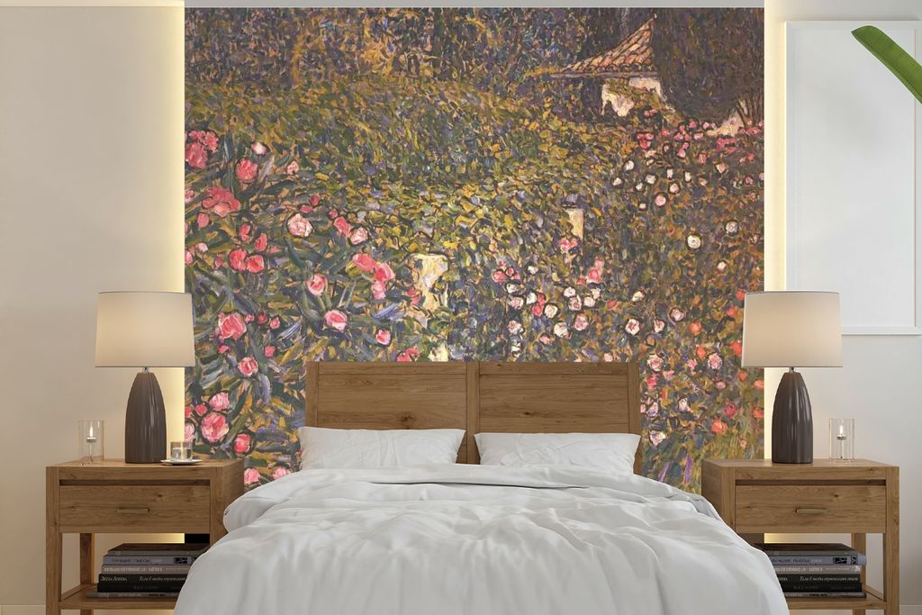 MuchoWow Fototapete für Wohnzimmer oder Schlafzimmer Wandtapete Vinyl Motivtapete Italienische Gartenbaulandschaft - Gustav Klimt - 220x220 cm -...