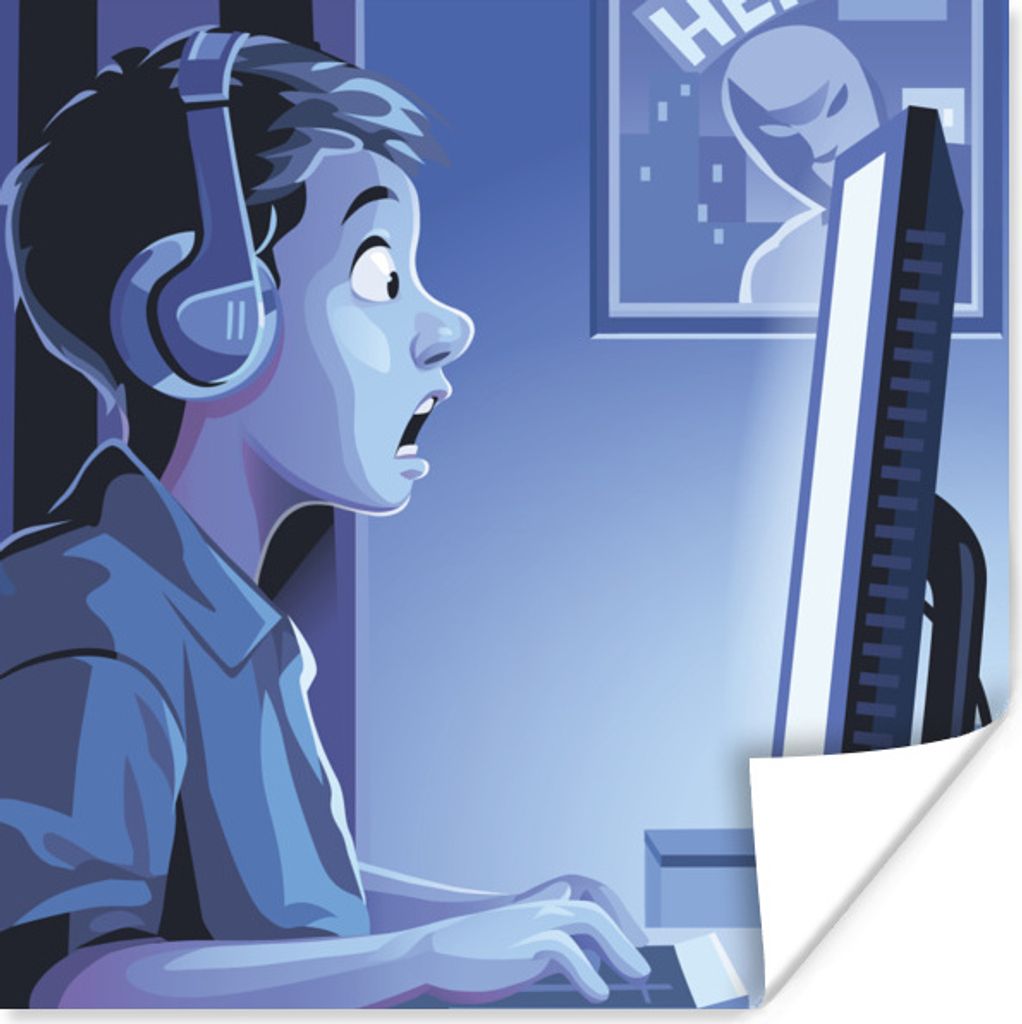 MuchoWow Poster Junge - Spielen - Computer - Nacht 50x50 cm - Wohnzimmerdekoration