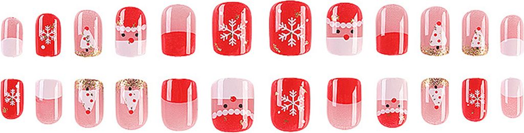 24-teiliges Set, tragbare künstliche Weihnachtsnägel mit Kleber, schönes Schneeflocken-Weihnachtsmann-Weihnachtsbaum-Design, Nageldekoration, Ma...