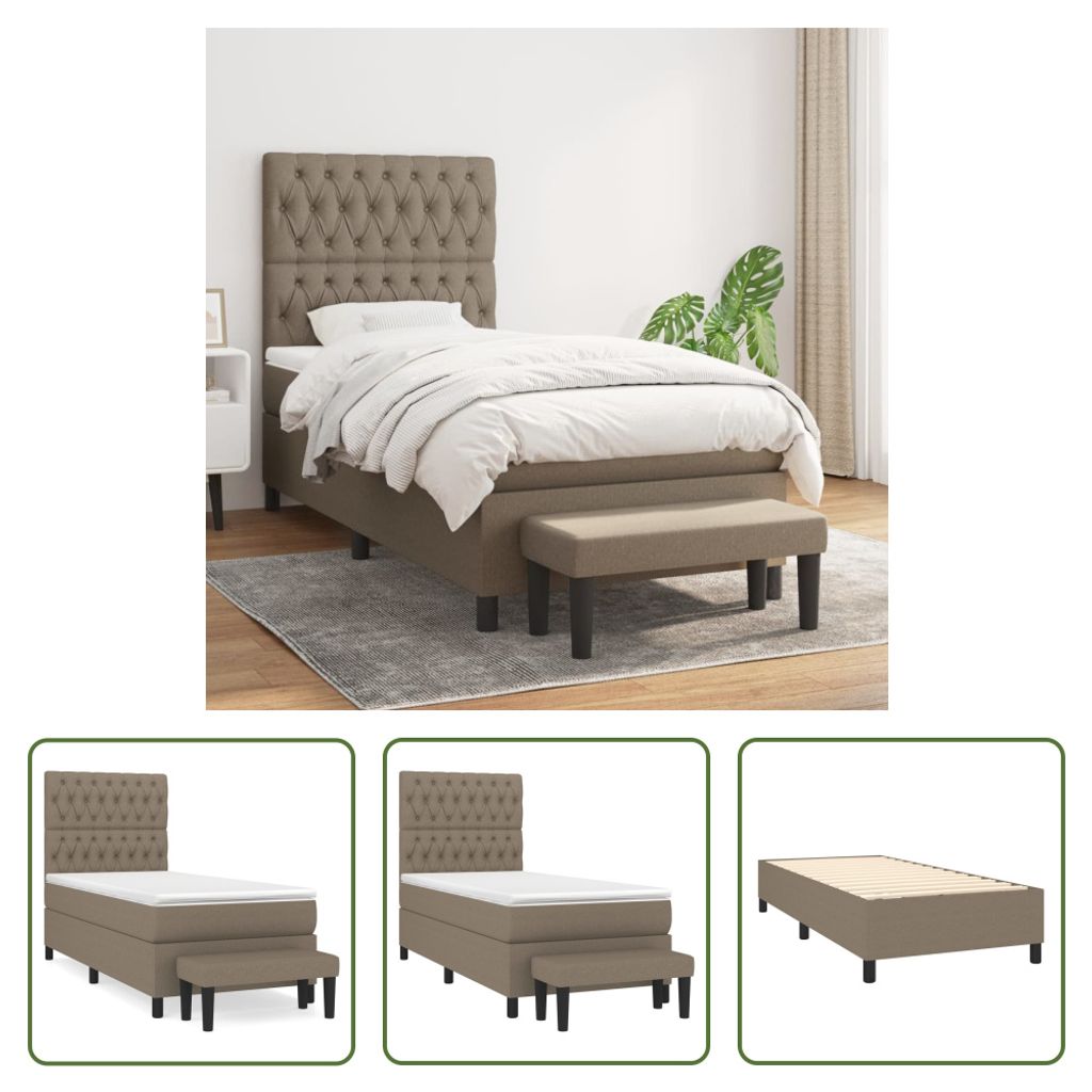 The Living Store Boxspringbett mit Matratze Taupe 90x200 cm Stoff