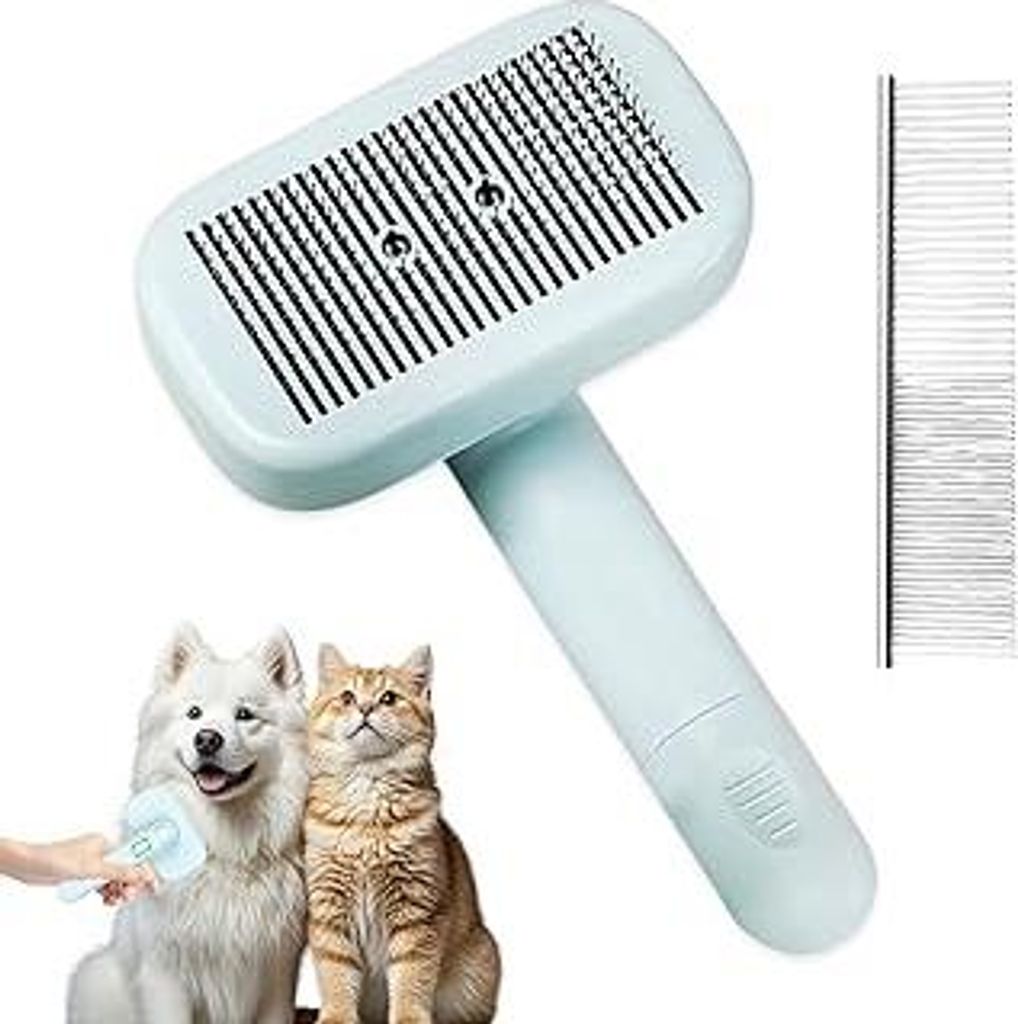 Pet Ion Brush, 1 Pcs Pet Bürste with Double Ion Generator, 1 Pcs Gerader Kamm, Ionen Tierhaarbürste, Self-Cleaning Hunde- & Katzenbürste, Reduzi...