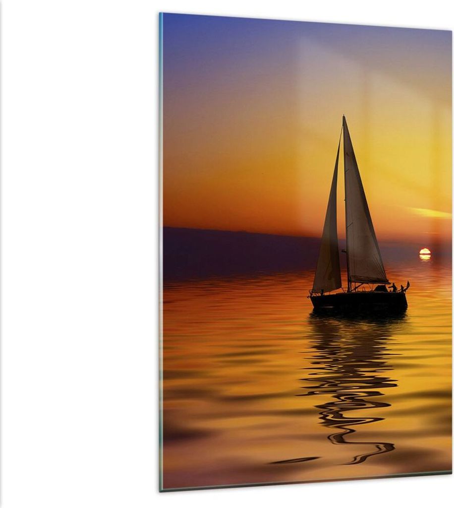 Bilder auf glas - Einteilig - Boot Sonnenuntergang Landschaft - 80x120cm - Glasbilder - Wandbilder - Bilder - Wanddekoration aus Glas - Glas Bilder...