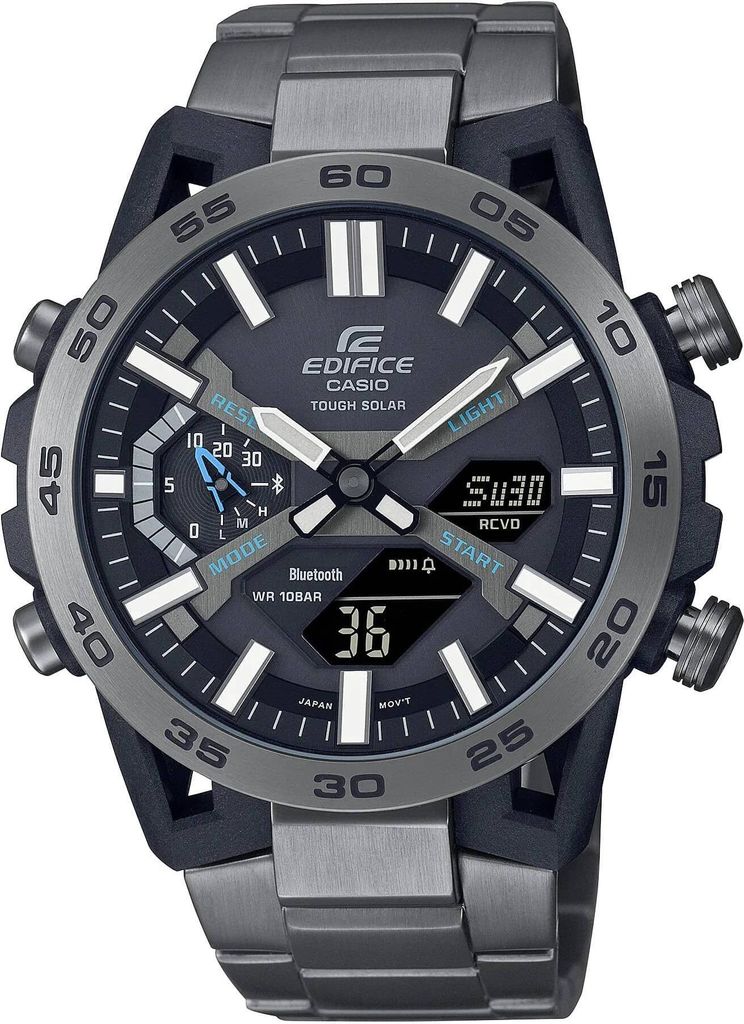 Casio ECB-2200DD-1AEF Orologio Uomo Edifice - Analogico Digitale, Solare, Bluetooth, Cronometro, Cinturino Acciaio Nero