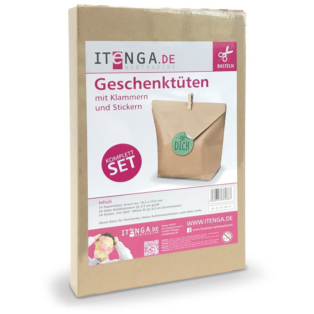 SET Für DICH (Motiv9) 24x Geschenktüten + 24x MiniKlammer + 24x Aufkleber