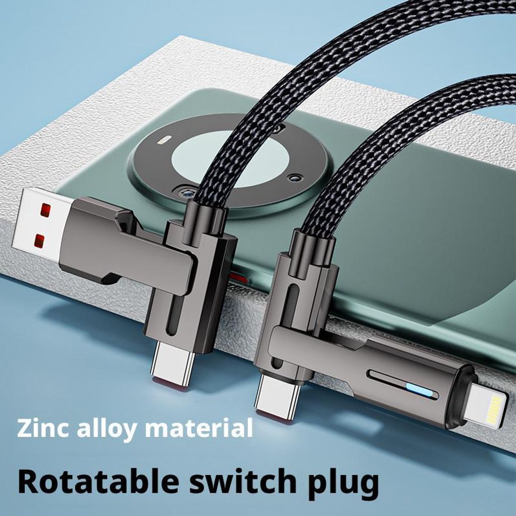 2er-Set 4-in-1-Ladekabel 100 W, 2 m mit USB-C- und Lightning-Anschluss – Schnelllade- und Datenkabel für iPhone 17, 16, 15, 14 sowie Samsung-Sm...