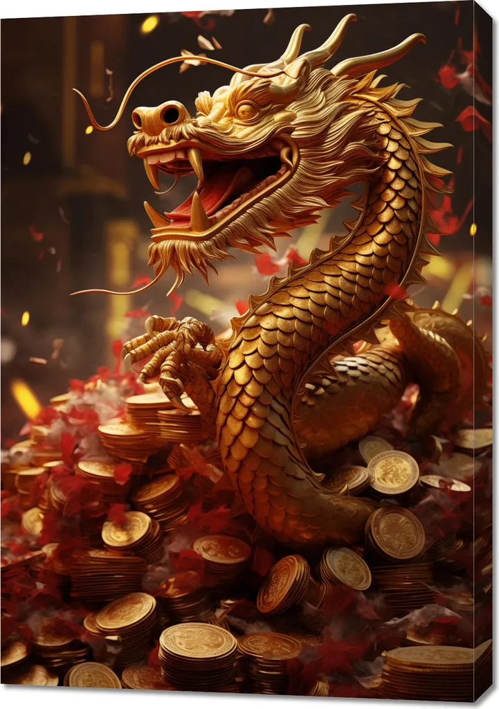 Quadro Feng Shui Drago 70x100 cm - Attira Prosperità e Oro