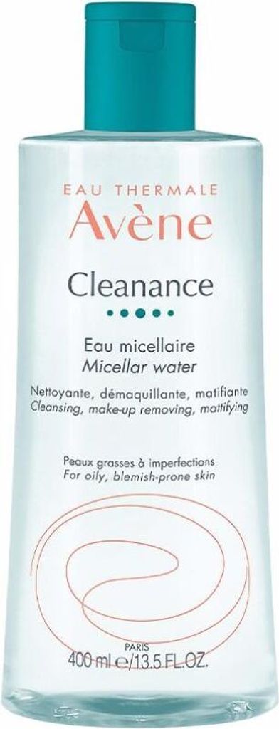 A bottle of Avène Cleanance Micellar Water against a white background.