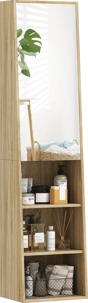 Colonne de Rangement pour Petits Espaces Salle de Bain Bois et Miroir