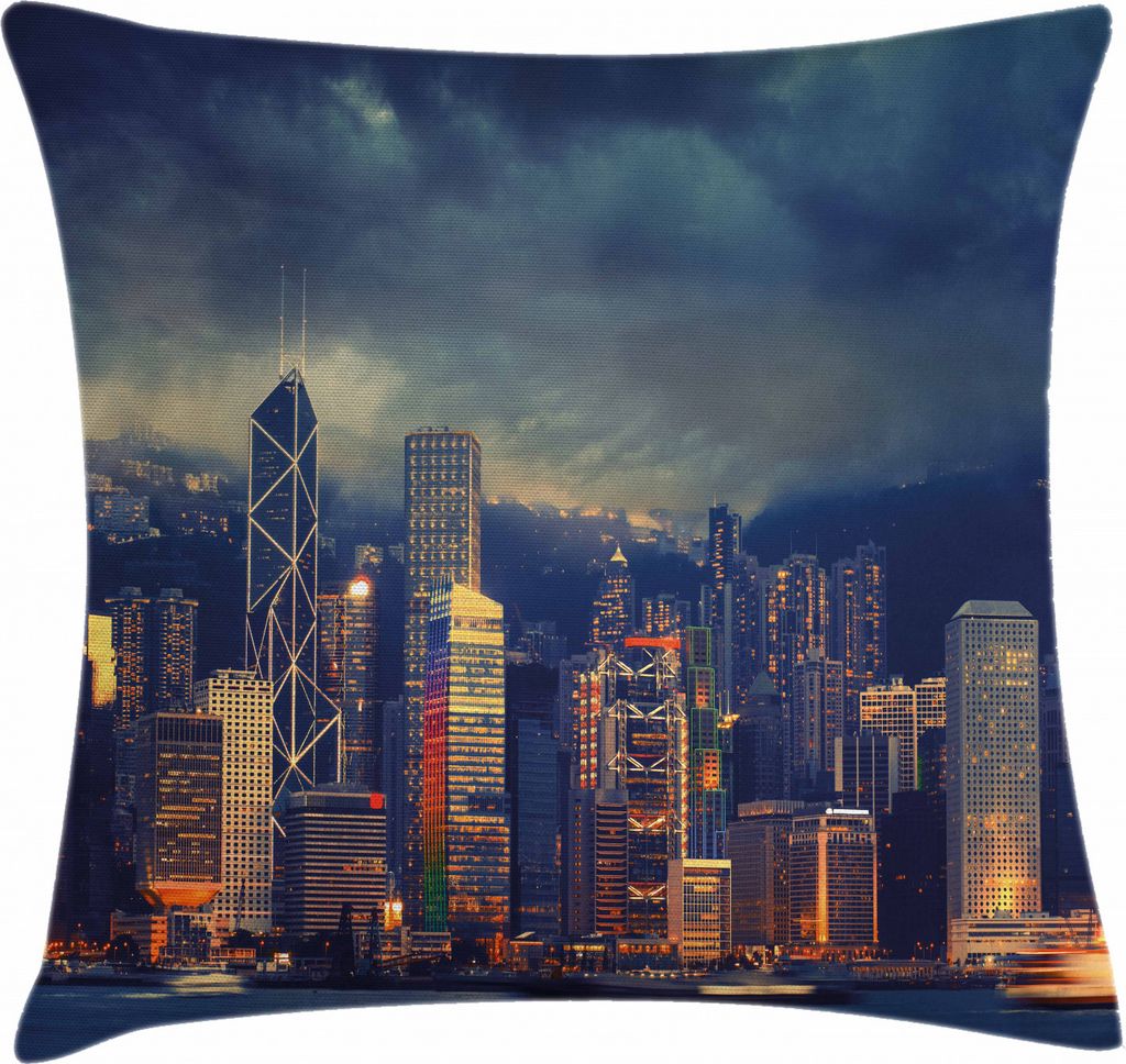ABAKUHAUS Landschaft Kissenbezug, Hong Kong Stadtbild, Waschbar mit Reißverschluss Kissenhülle mit Farbfesten Klaren Farben Beidseitiger Druck, 4...